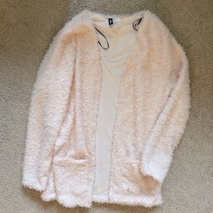 Fuzzy Peach Open Cardigan with Pockets